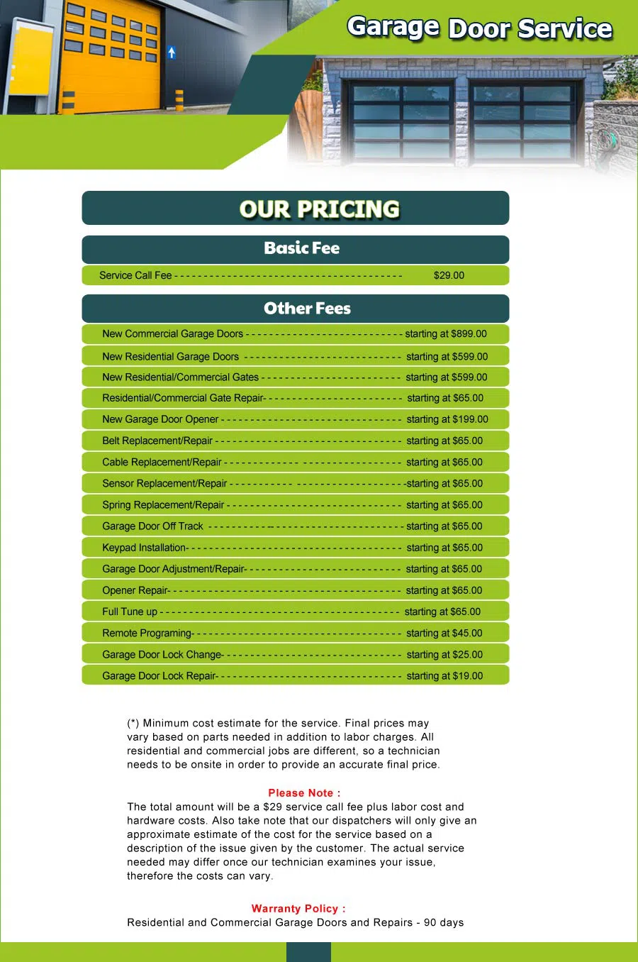 Garage Door 24 Hours Repair Pennsville, NJ 856-376-0771 - price-list-01